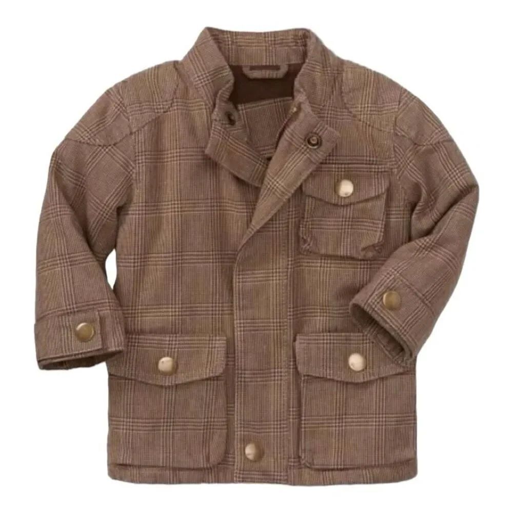 Baby Boys Gap Brown Houndstooth Winter Plaid Statement Jacket - Sz 0-6 m